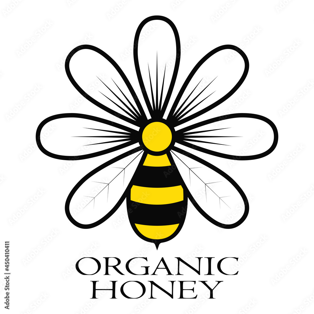 Bee on a flower organic natural honey. Symbol for the beekeeper Bee on a flower organic natural honey. Symbol for the beekeeper