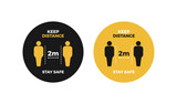 Keep Distance 2 Meters Stay Safe COVID Vector Label Set