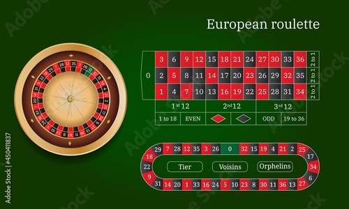 European roulette and online casino. Wheel track. Flat style vector illustration
