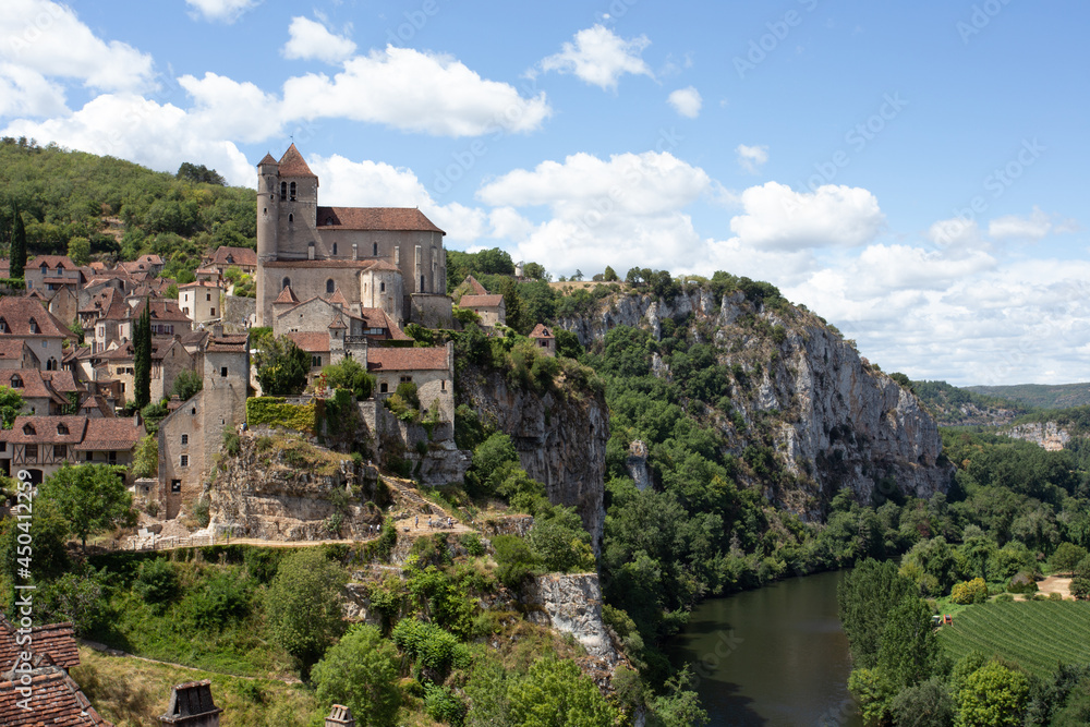 Quaint Village of Saint-Cirq-Lapopie perched above the Dordogne River in France