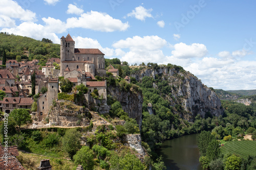 Quaint Village of Saint-Cirq-Lapopie perched above the Dordogne River in France