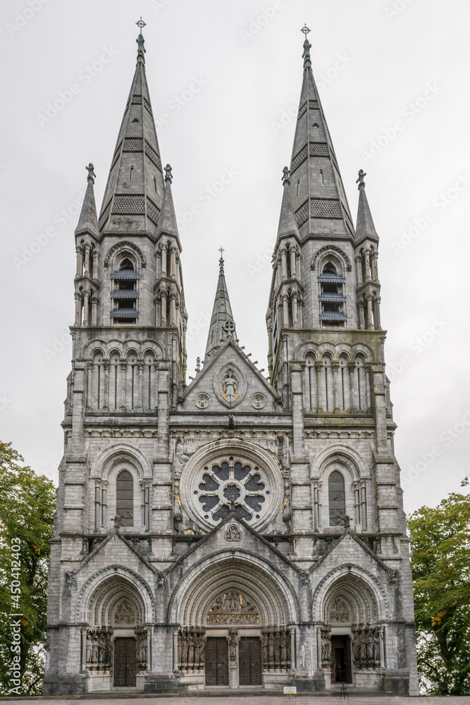 Main facade of St Finbar Cathedral in Cork with medieval and French Gothic architecture