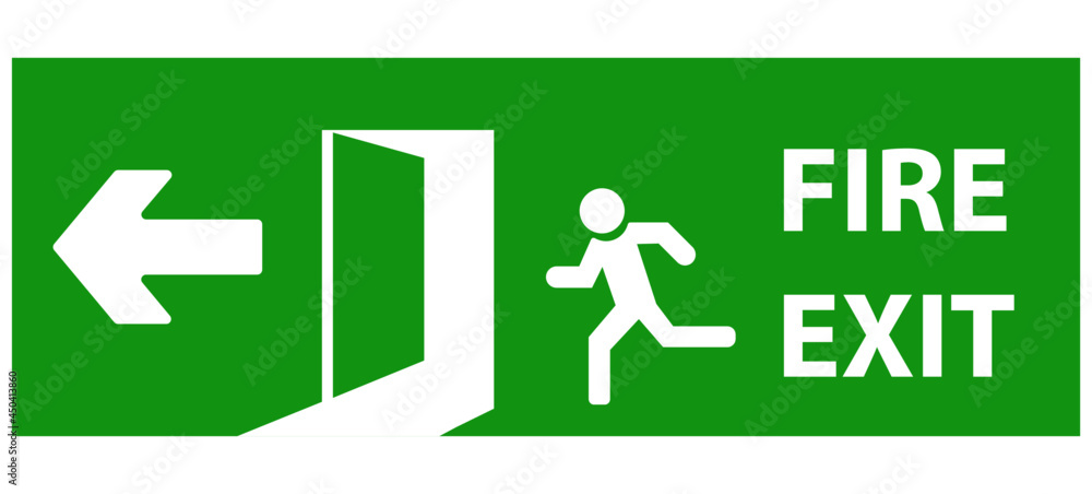 Fototapeta premium The fire exit emergency door guides the safe exit. Emergency exit door. Security concept. Vector design eps 10.