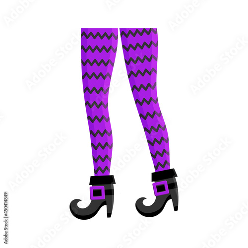 Sexy woman legs in stockings with zigzag pattern and boots with buckles isolated on white background. Vector cartoon illustration.
