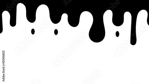 Silhouette of dripping liquid, splashing ink, oil or sauce flowing down. The paint drips from the top. Vector illustration.