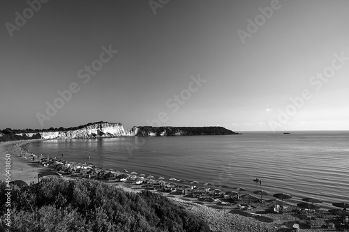 Rocky cliff at Gerakas beach on Zakynthos island, monochrome
