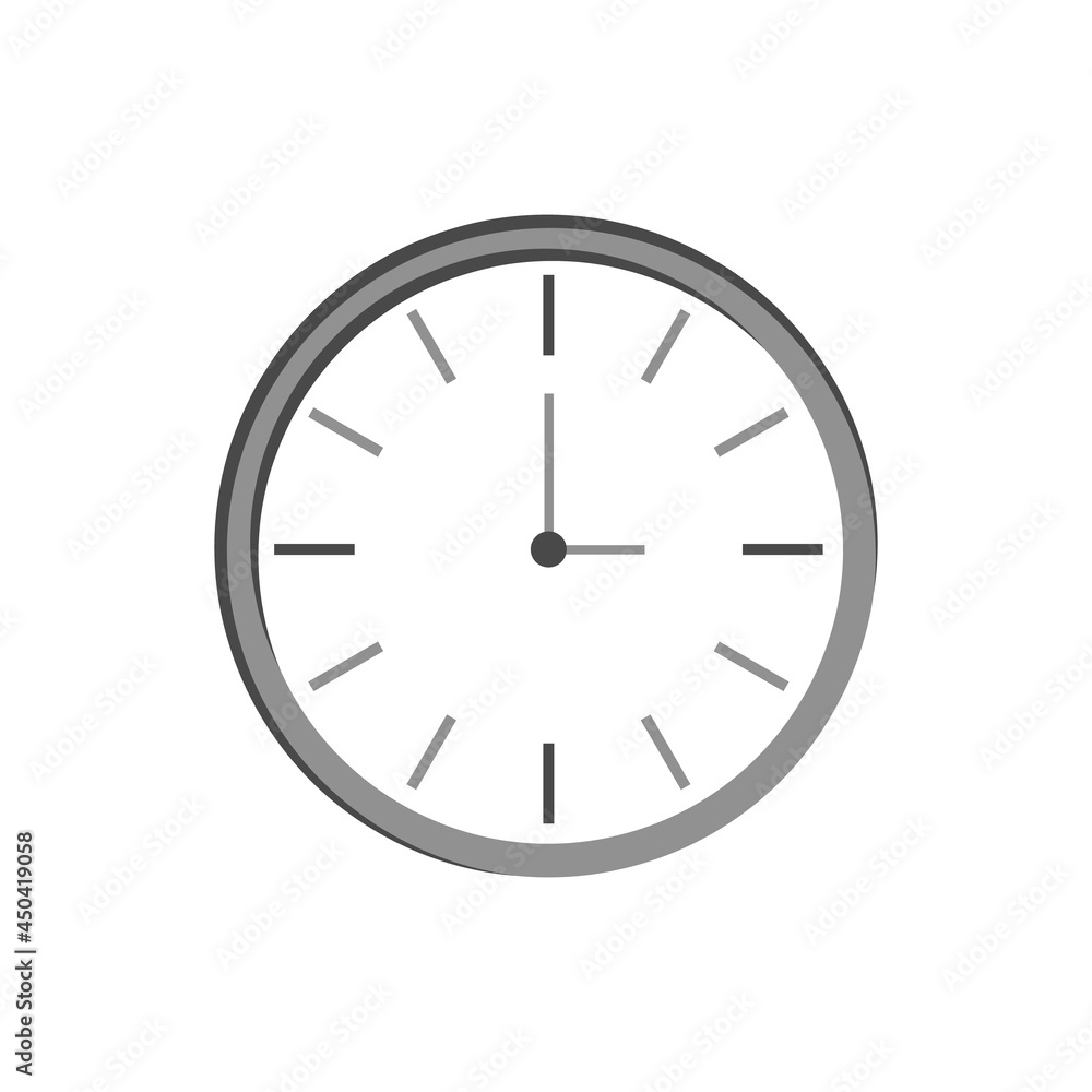 Clock isolated on white background. Vector flat illustration. Time to wake up. Icon for design Clock isolated on white background. Vector flat illustration. Time to wake up. Icon for design