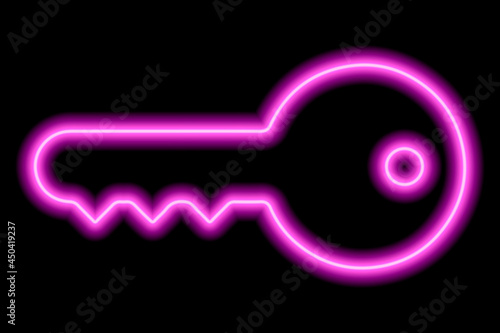 Simple metal wrench. Pink neon outline on a black background. Illustration