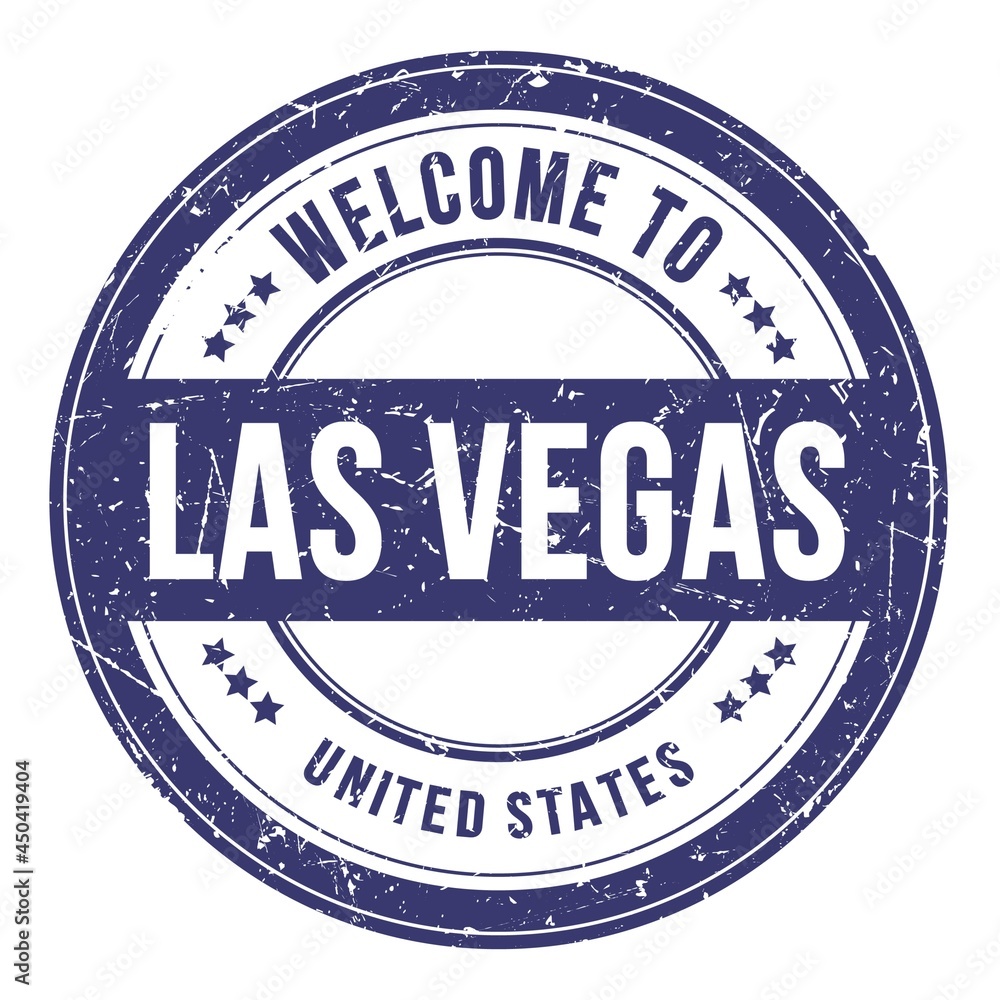 WELCOME TO LAS VEGAS - UNITED STATES, words written on blue stamp