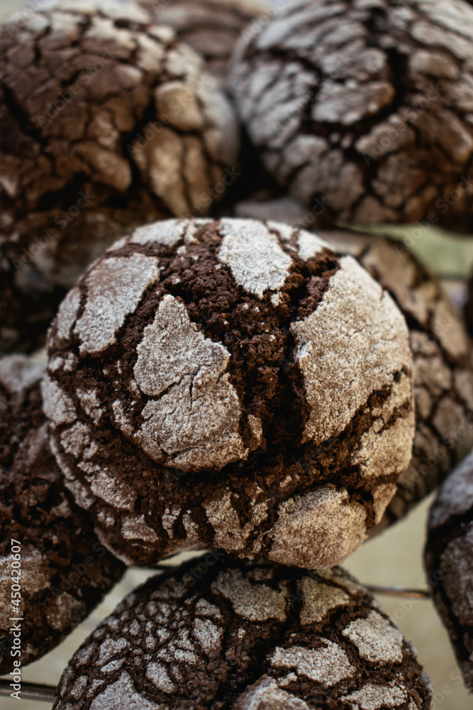 Chocolate cookie dusted with sugar