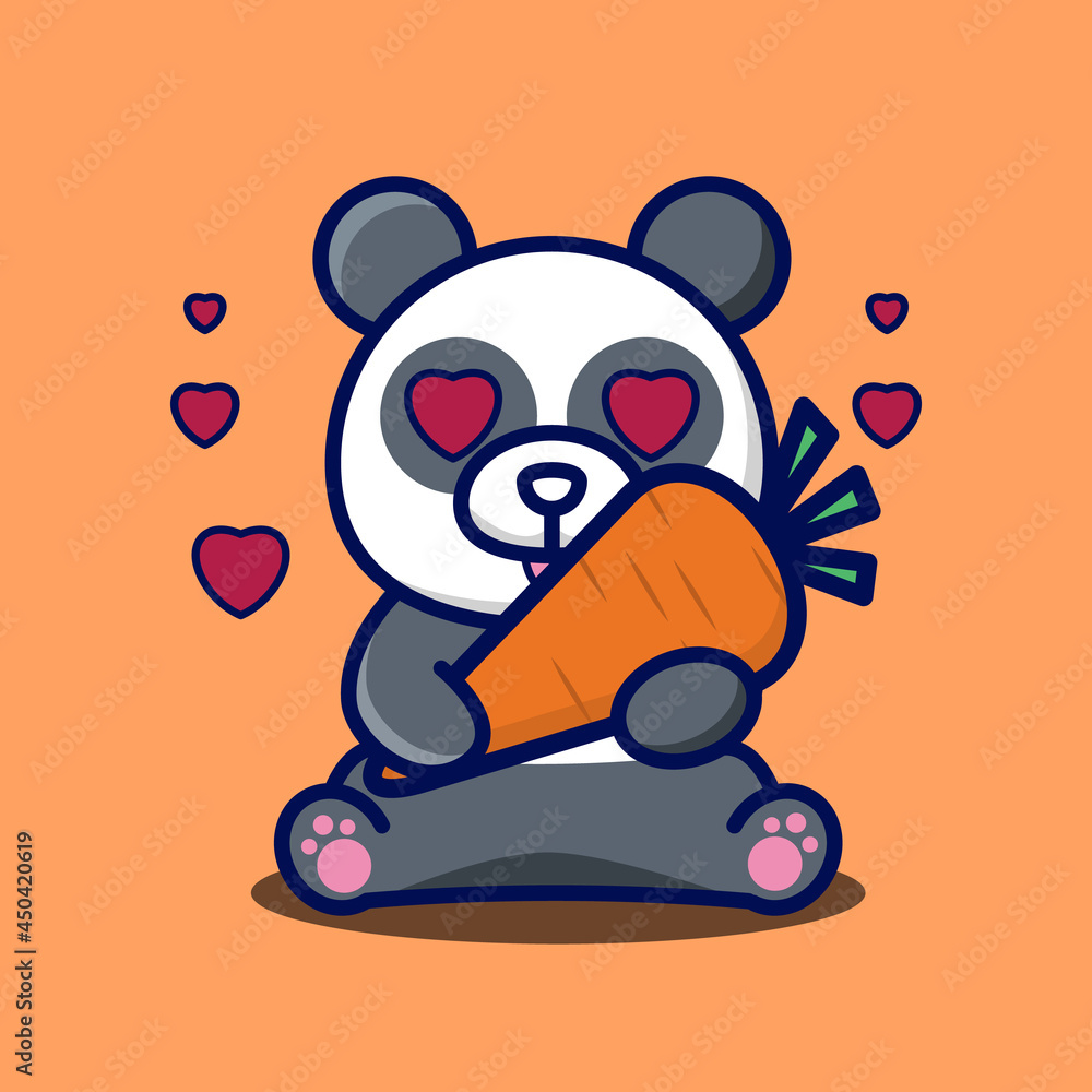 Fototapeta premium vector illustration of cute panda hug carrots, good for t-shirt, greeting card, invitation card or mascot
