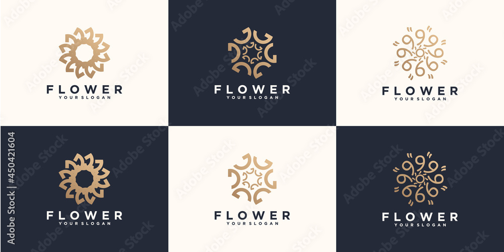 Set of feminine luxury fashion flower logo abstract linear style Set of feminine luxury fashion flower logo abstract linear style