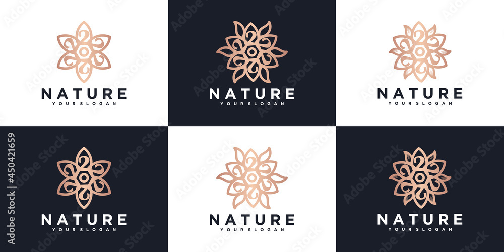 Set of feminine luxury fashion flower logo abstract linear style Set of feminine luxury fashion flower logo abstract linear style
