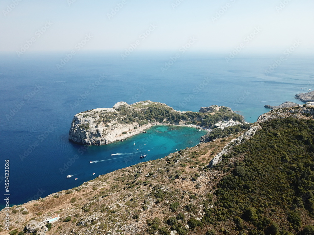 Blue tropical greek bay drone photo