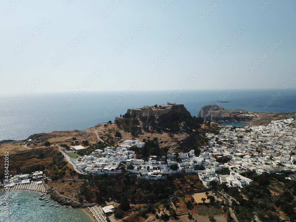 Old greek town Lindos drone view