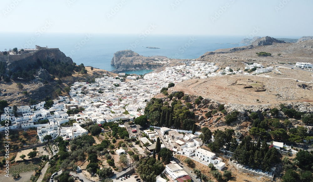 Old greek town Lindos drone view