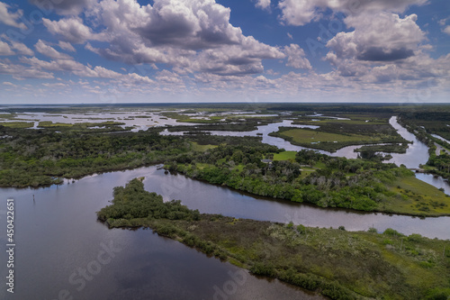 Swamp, marsh in Florida, aerial view shot from a drone