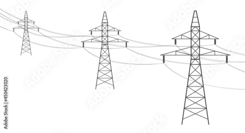 Overhead power line. Flat vector illustration isolated on white