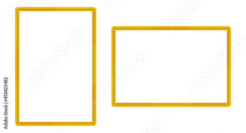 Folding rule vertical and horizontal frames. Finishing and renovation borders. Measuring template. Flat vector illustration isolated on white background.