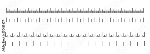 Inch and metric measuring scales. Centimeters and inches rulers. Cm and in tools of measure size. Flat vector illustration isolated on white background.