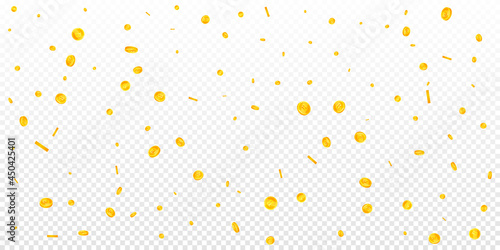 Thai baht coins falling. Grand scattered THB coins. Thailand money. Breathtaking jackpot, wealth or success concept. Vector illustration.