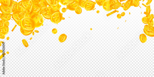 Korean won coins falling. Grand scattered WON coins. Korea money. Worthy jackpot, wealth or success concept. Vector illustration.