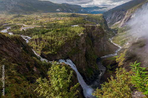 The Voringfossen Waterfall - the fourth highest peak in Norway-forms the Bureya River  falling from a height of 183 meters  including 145 meters of free fall . Norway.