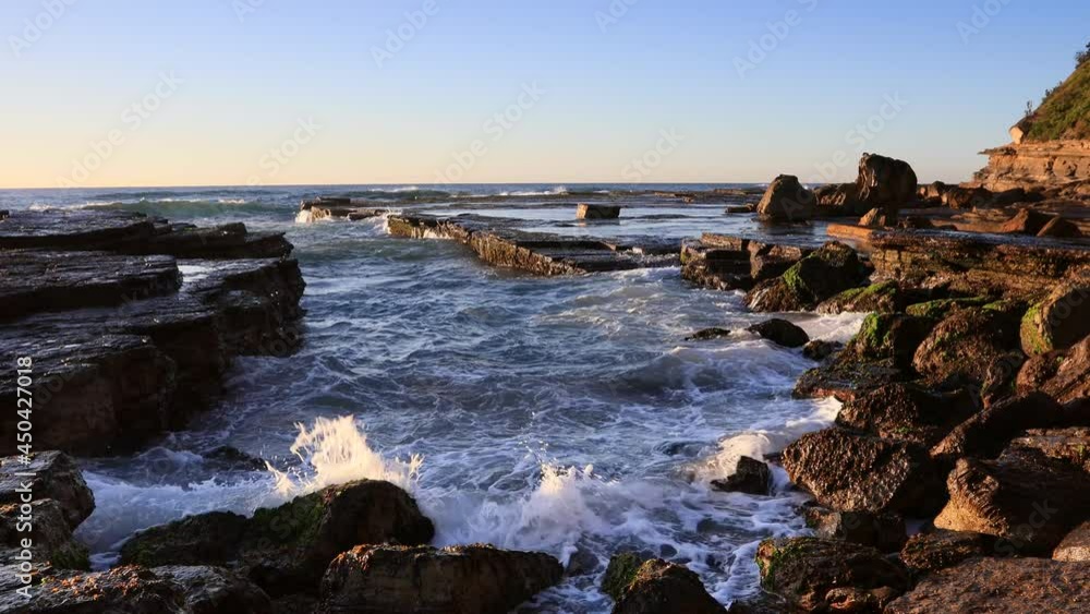 Fast motion seascape at Northern Beaches in Sydney, sunrise 4k.
Fast motion seascape at Northern Beaches in Sydney, sunrise 4k.