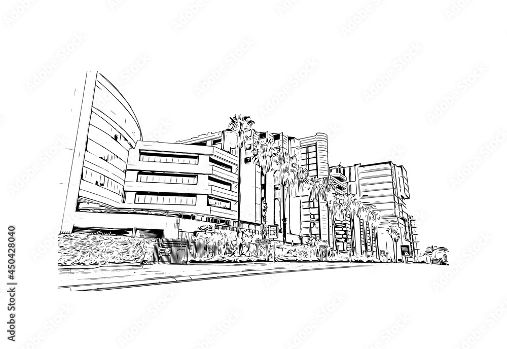 Obraz premium Building view with landmark of Johannesburg is the city in South Africa. Hand drawn sketch illustration in vector.