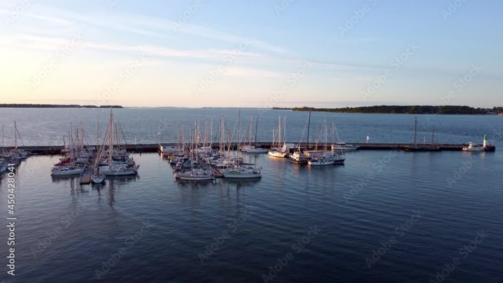 sailing boats, top view in Marina, docked at the pier during the sunset 08 sailing boats, top view in Marina, docked at the pier during the sunset 08