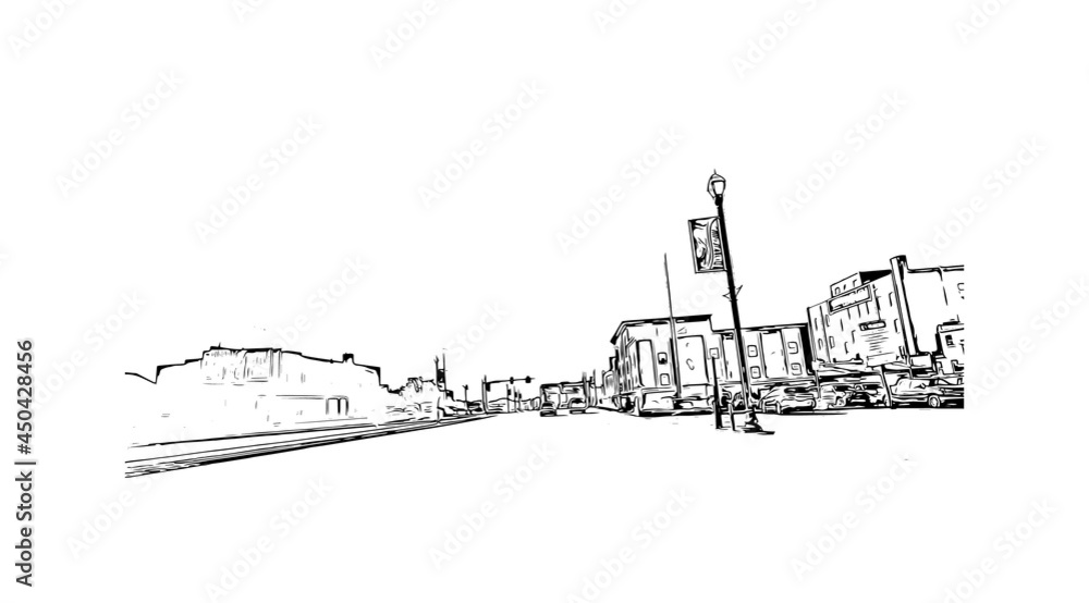 Obraz premium Building view with landmark of Johnson City is in east Tennessee. Hand drawn sketch illustration in vector.