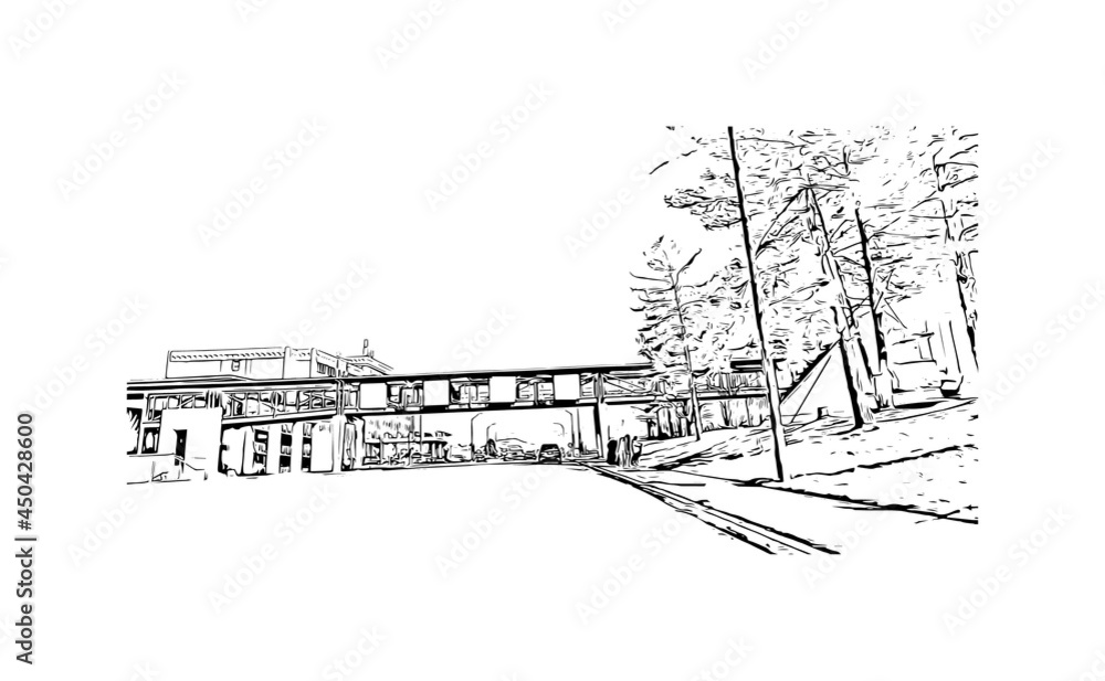 Building view with landmark of Johnson City is in east Tennessee. Hand drawn sketch illustration in vector.