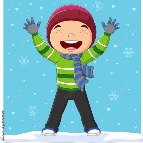 Cartoon little boy in winter clothes