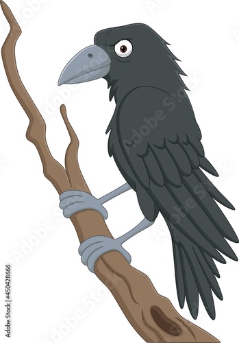 Cartoon crow standing on a tree branch