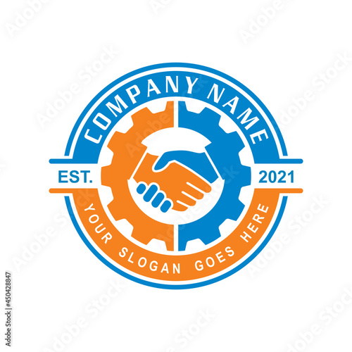 handshake gear logo , teamwork logo