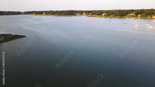 Aerial drone footage flying over Hingham Harbor photo