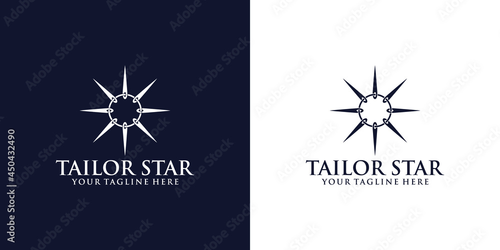 tailor logo design inspiration with sewing needles twisting to form a star tailor logo design inspiration with sewing needles twisting to form a star