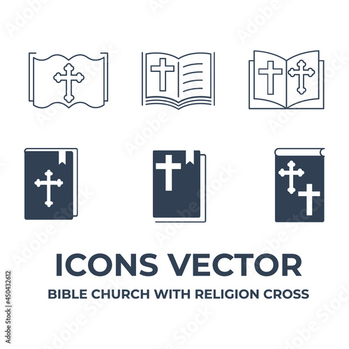 Bible Church with Religion Cross icon set. Bible Church with Religion Cross pack symbol vector elements for infographic web