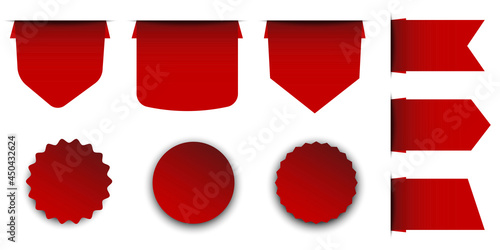 red pennants. Design template, mock up. White wall. Isolated object. Vector illustration. Stock image.
