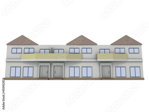 テラスハウスの建築模型。白バック。3Dレンダリング。 © CYCLONE