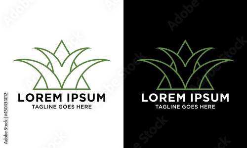 line art Triangle green grass lawn company logo design vector template.