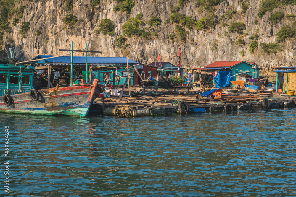 Floating Fishing Village In The Ha Long Bay. Cat Ba Island, Vietnam Asia Floating Fishing Village In The Ha Long Bay. Cat Ba Island, Vietnam Asia