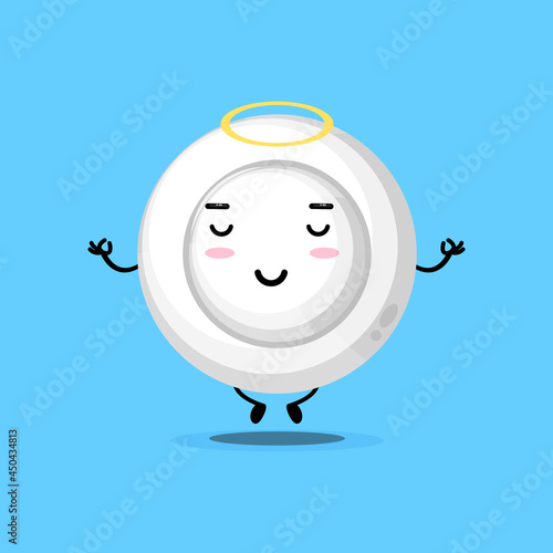 Cute plate character meditating in yoga pose