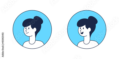 Minimalist Female Avatar - Amazing vector flat icon of a happy woman and in minimalist line art style suitable for website, mobile apps, user profile, and illustration in general  - Vector Characters