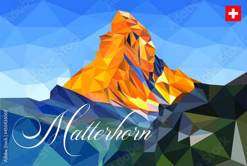 Matterhorn Mountain, Switzerland. Polygon Vector EPS 10