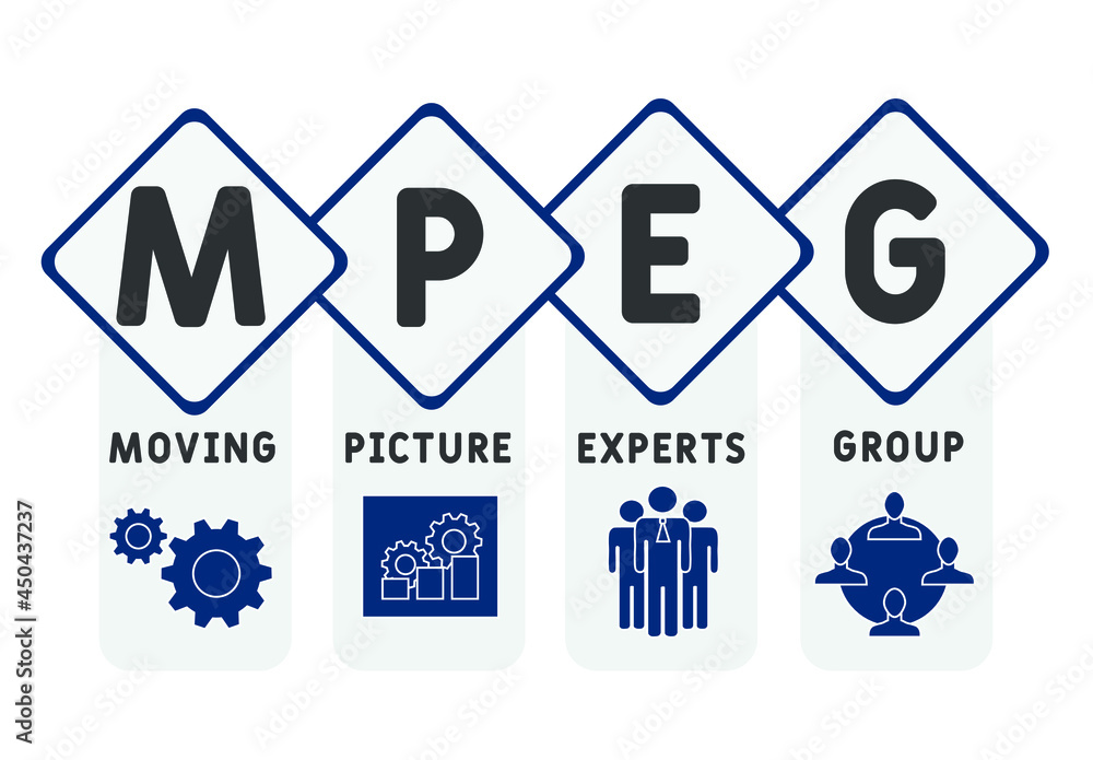 MPEG - Moving Picture Experts Group acronym. business concept background.  vector illustration concept with keywords and icons. lettering illustration with icons for web banner, flyer, landing 