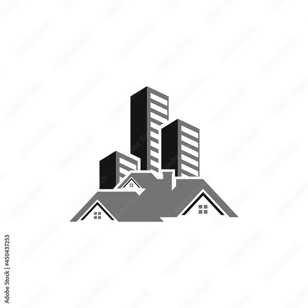 Skyscraper and house  icon design illustration template