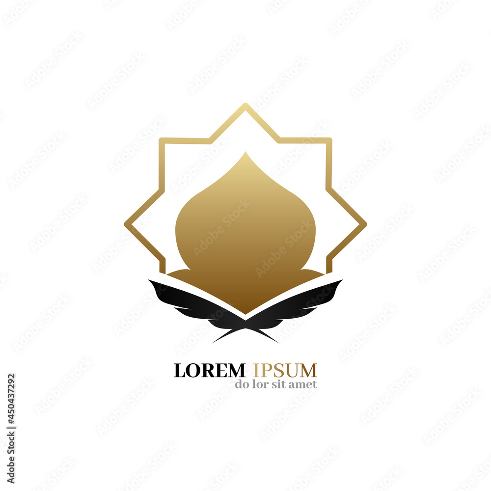 Islamic mosque logo isolated on white background. Minimalist concept islamic university, institute, library, student learning, brand identity Islamic mosque logo isolated on white background. Minimalist concept islamic university, institute, library, student learning, brand identity
