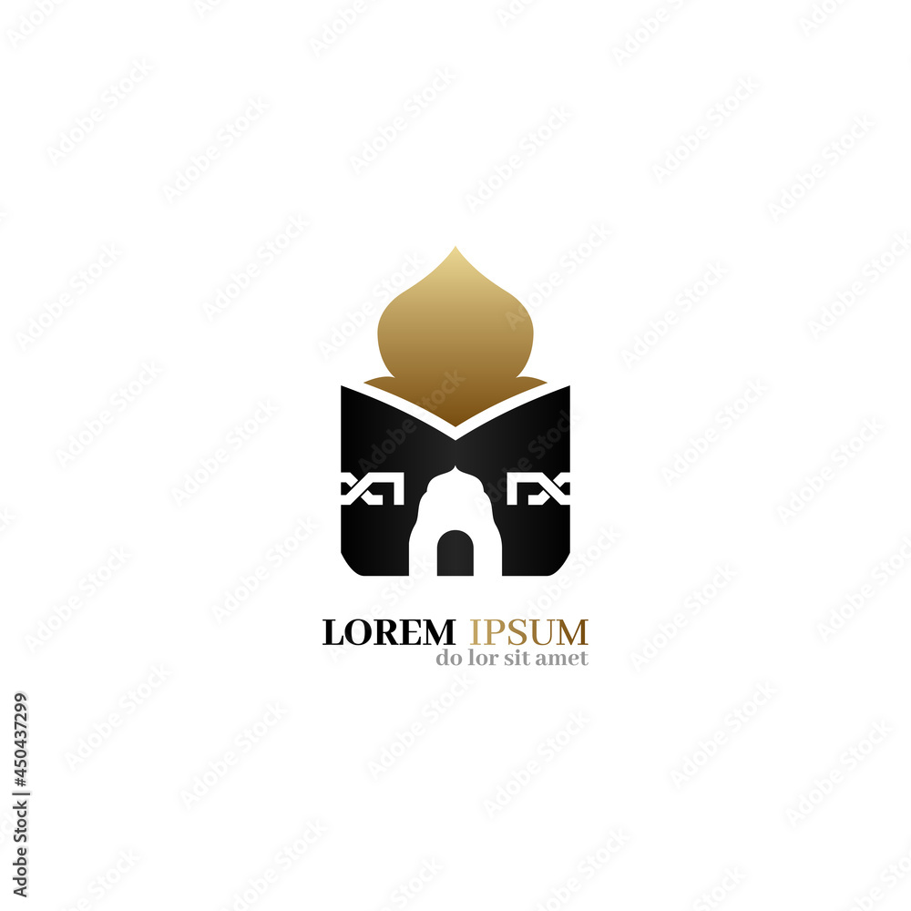 Islamic mosque logo isolated on white background. Minimalist concept islamic university, institute, library, student learning, brand identity