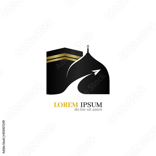 Hajj, Umra logo. Hajj mabrour islamic culture. Mecca icon concept tour and travel vector illustration